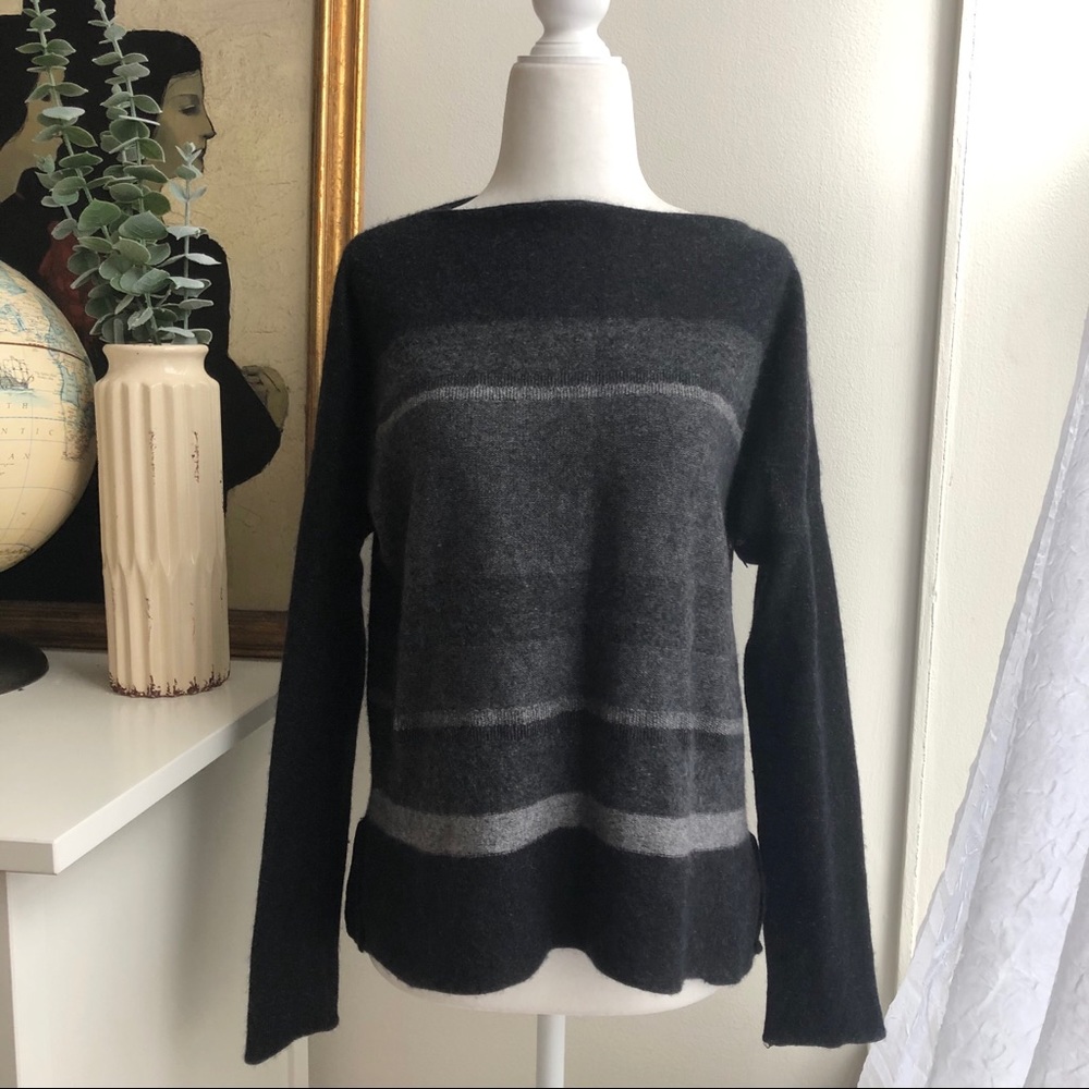 Vince Grey Striped Wool Cashmere Blend Sweater